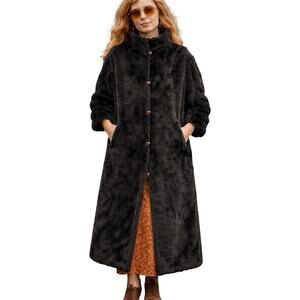 Vintage 70s Women’s Large Reversible Faux Fur / Tan Rain Jacket Water Resistant